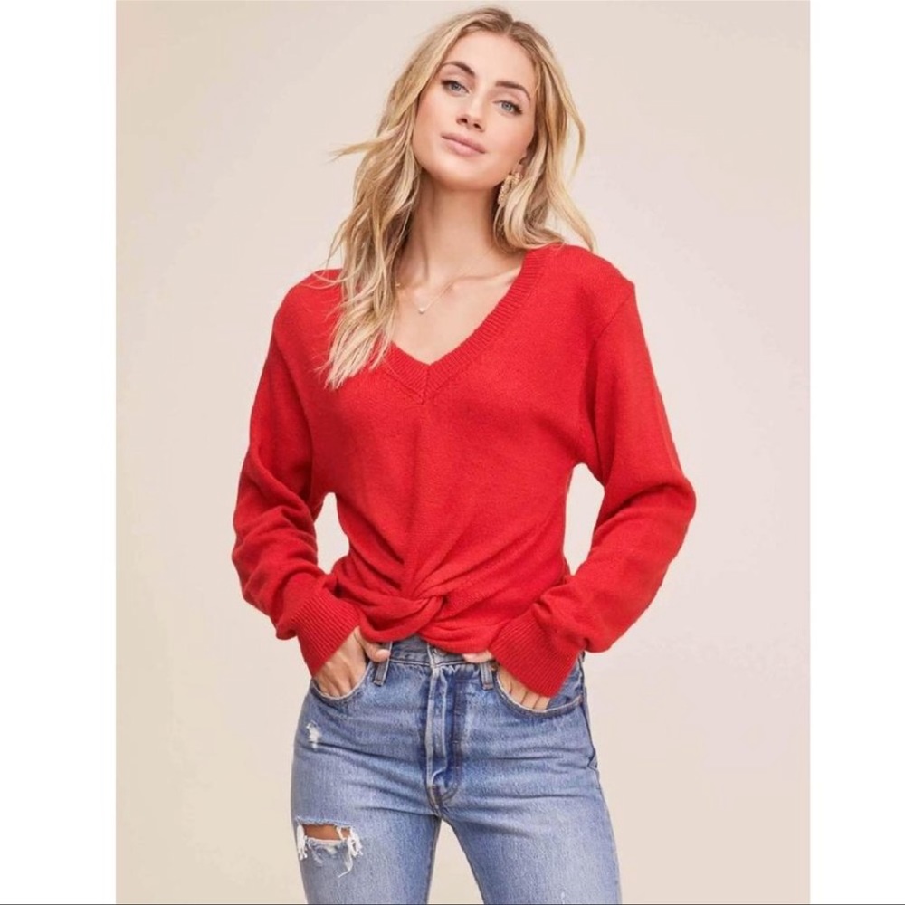 ASTR THE LABEL Twist Front V-Neck Sweater